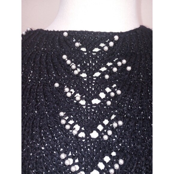 Vintage 1980s Nannell Hand Knit Black Sweater With Pearl Beading - L - Picture 7 of 8